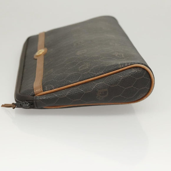 Christian Dior Honeycomb Canvas Clutch Bag PVC Black Auth ti3115