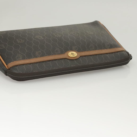 Christian Dior Honeycomb Canvas Clutch Bag PVC Black Auth ti3115