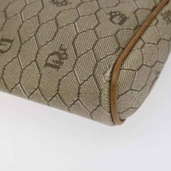 Christian Dior Honeycomb Canvas Clutch Bag PVC Beige Gold Auth ti3116