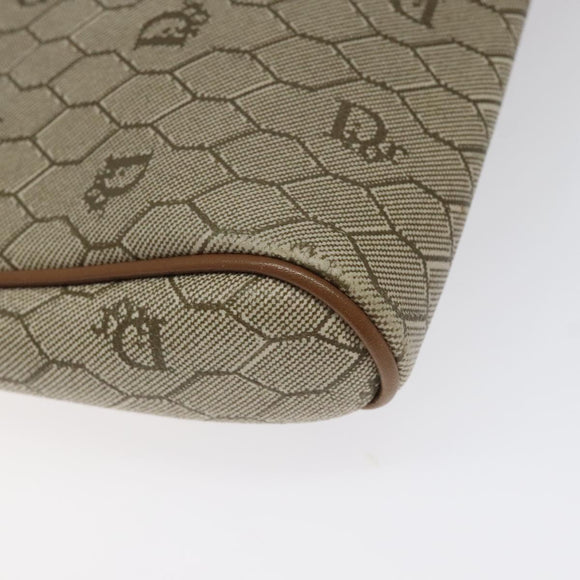 Christian Dior Honeycomb Canvas Clutch Bag PVC Beige Gold Auth ti3116