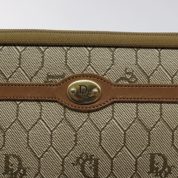 Christian Dior Honeycomb Canvas Clutch Bag PVC Beige Gold Auth ti3116