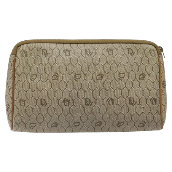 Christian Dior Honeycomb Canvas Clutch Bag PVC Beige Gold Auth ti3116