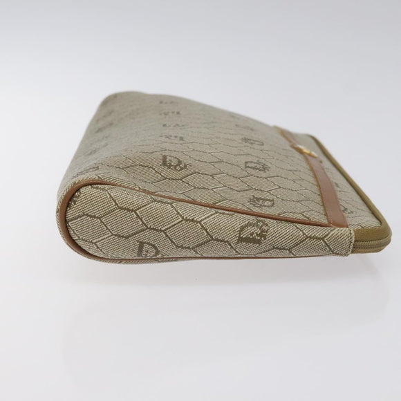 Christian Dior Honeycomb Canvas Clutch Bag PVC Beige Gold Auth ti3116