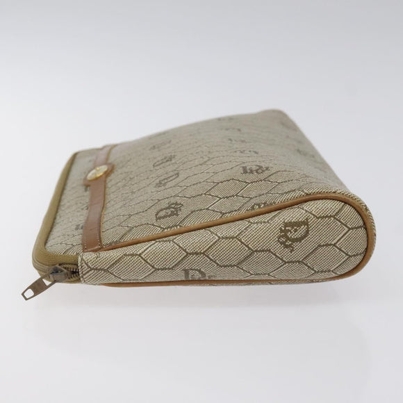 Christian Dior Honeycomb Canvas Clutch Bag PVC Beige Gold Auth ti3116