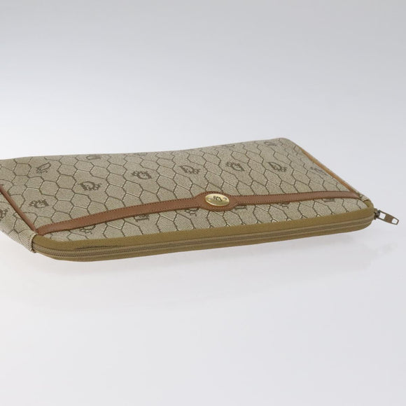 Christian Dior Honeycomb Canvas Clutch Bag PVC Beige Gold Auth ti3116