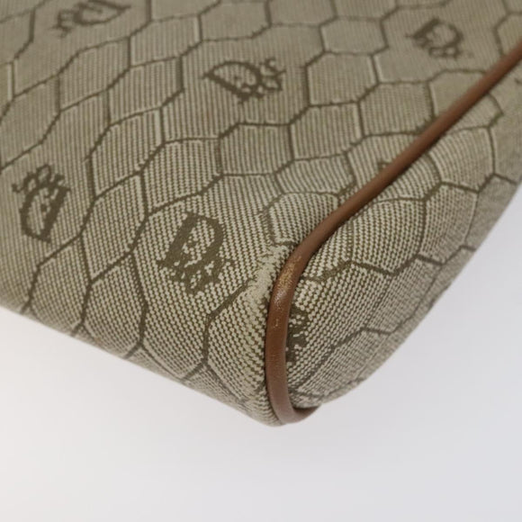 Christian Dior Honeycomb Canvas Clutch Bag PVC Beige Gold Auth ti3116