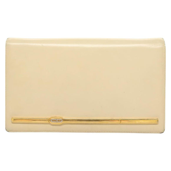 Christian Dior Shoulder Bag Leather Beige Gold Auth ti3120