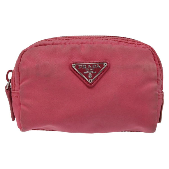 PRADA Pouch Nylon Pink Silver Auth ti3129