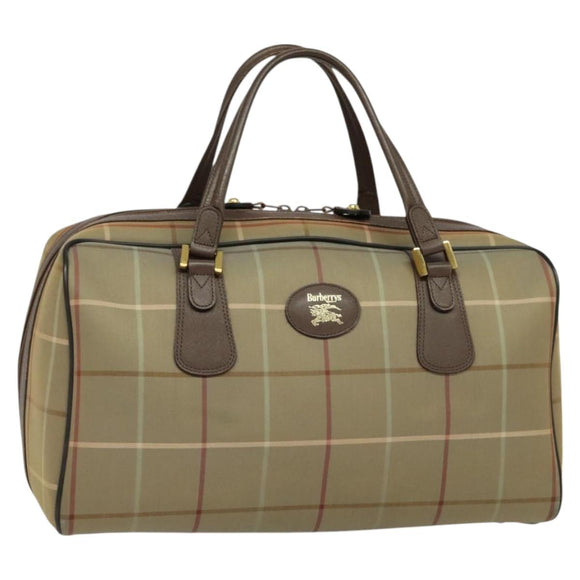 Burberrys Nova Check Boston Bag Canvas Beige Gold Auth ti3132