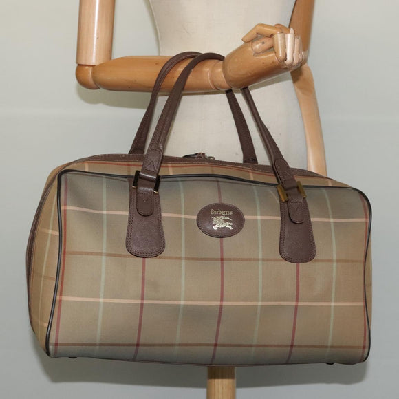 Burberrys Nova Check Boston Bag Canvas Beige Gold Auth ti3132