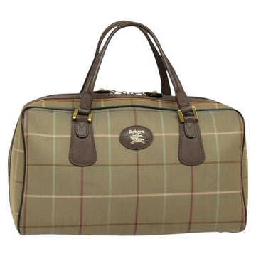 Burberrys Nova Check Boston Bag Canvas Beige Gold Auth ti3132 - 0