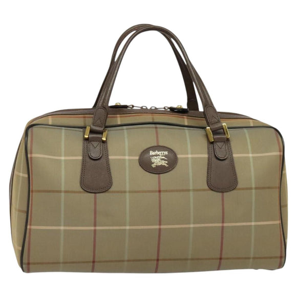 Burberrys Nova Check Boston Bag Canvas Beige Gold Auth ti3132