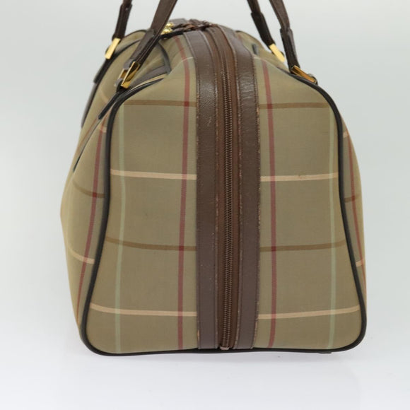 Burberrys Nova Check Boston Bag Canvas Beige Gold Auth ti3132