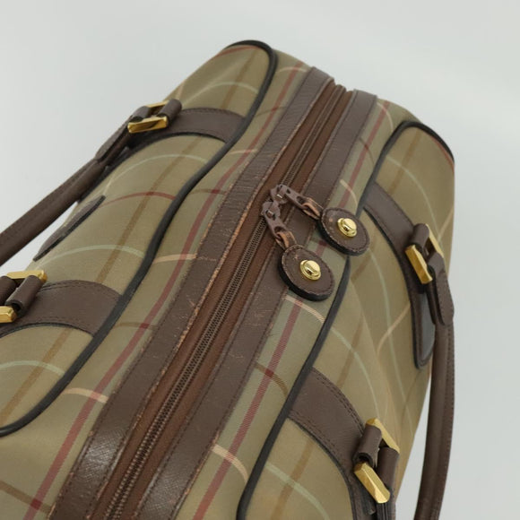 Burberrys Nova Check Boston Bag Canvas Beige Gold Auth ti3132