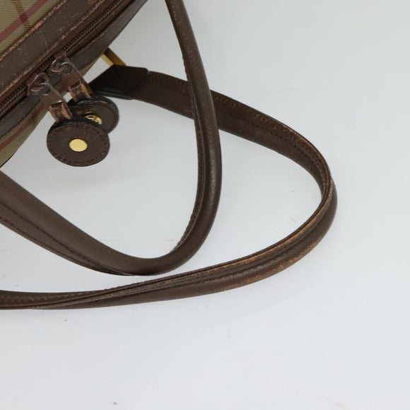 Burberrys Nova Check Boston Bag Canvas Beige Gold Auth ti3132