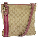 GUCCI GG Canvas Sherry Line Shoulder Bag Beige Gold 144388 Auth ti3136-1
