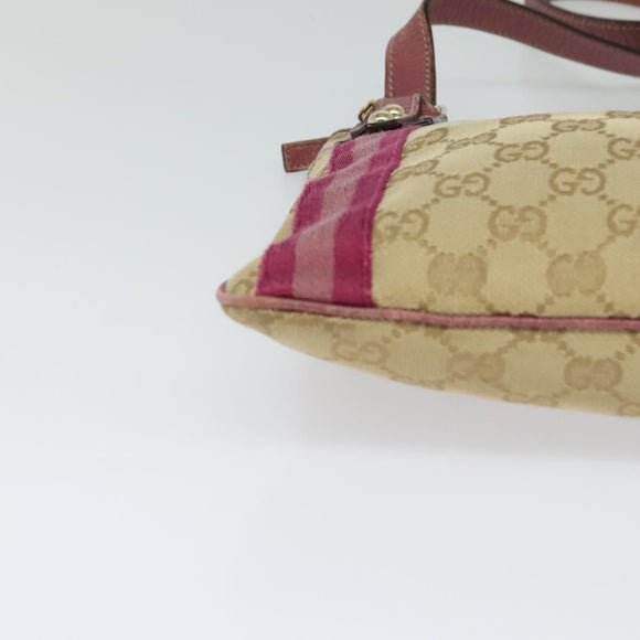 GUCCI GG Canvas Sherry Line Shoulder Bag Beige Gold 144388 Auth ti3136