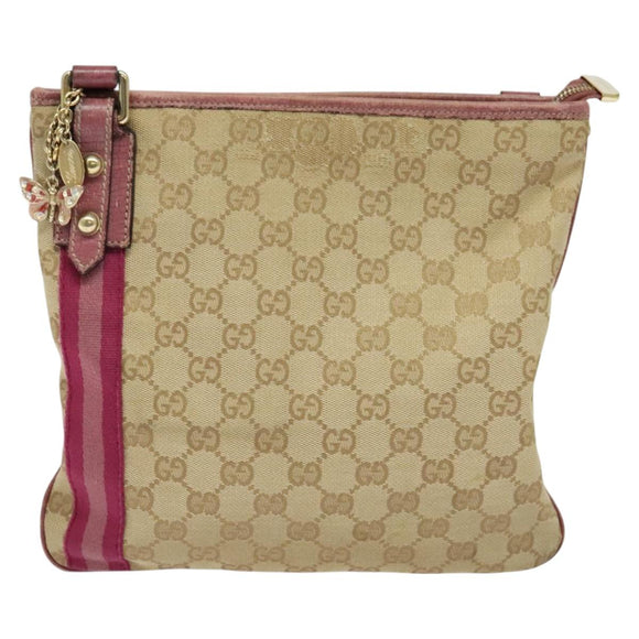 GUCCI GG Canvas Sherry Line Shoulder Bag Beige Gold 144388 Auth ti3136