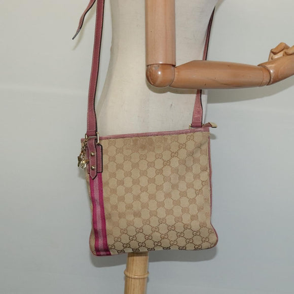 GUCCI GG Canvas Sherry Line Shoulder Bag Beige Gold 144388 Auth ti3136