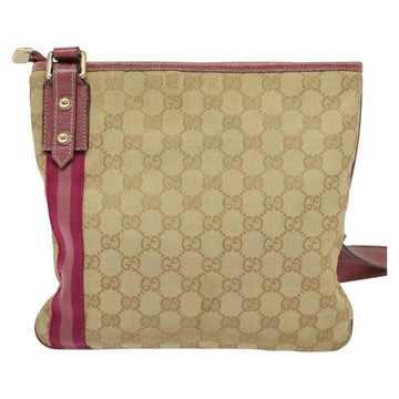 GUCCI GG Canvas Sherry Line Shoulder Bag Beige Gold 144388 Auth ti3136 - 0