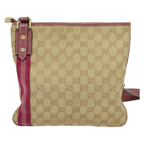 GUCCI GG Canvas Sherry Line Shoulder Bag Beige Gold 144388 Auth ti3136