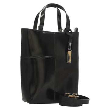 GUCCI Hand Bag Enamel 2way Black Gold 000 2113 0553 Auth ti3137