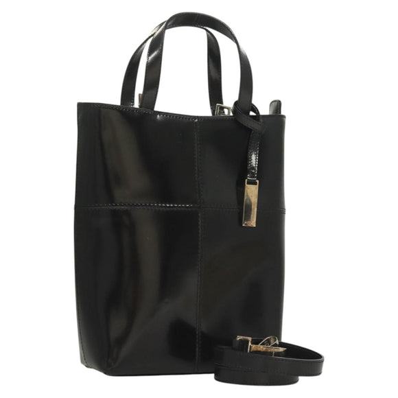 GUCCI Hand Bag Enamel 2way Black Gold 000 2113 0553 Auth ti3137