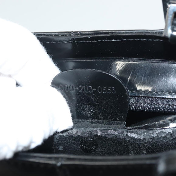 GUCCI Hand Bag Enamel 2way Black Gold 000 2113 0553 Auth ti3137