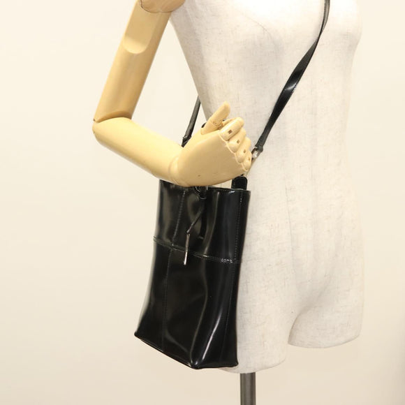 GUCCI Hand Bag Enamel 2way Black Gold 000 2113 0553 Auth ti3137