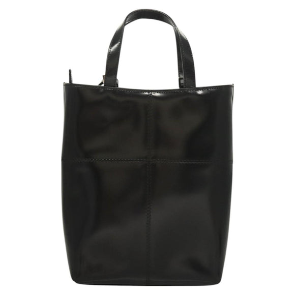 GUCCI Hand Bag Enamel 2way Black Gold 000 2113 0553 Auth ti3137