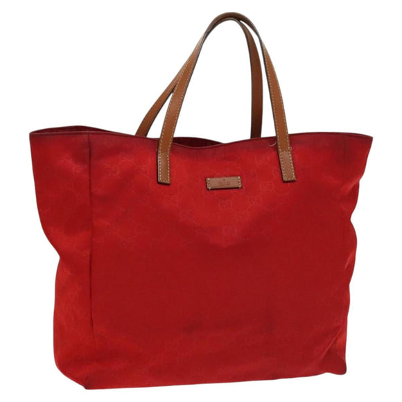 GUCCI GG Canvas Tote Bag Nylon Red Gold 282439 Auth ti3140