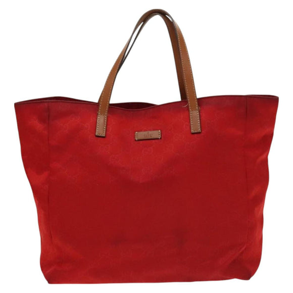 GUCCI GG Canvas Tote Bag Nylon Red Gold 282439 Auth ti3140