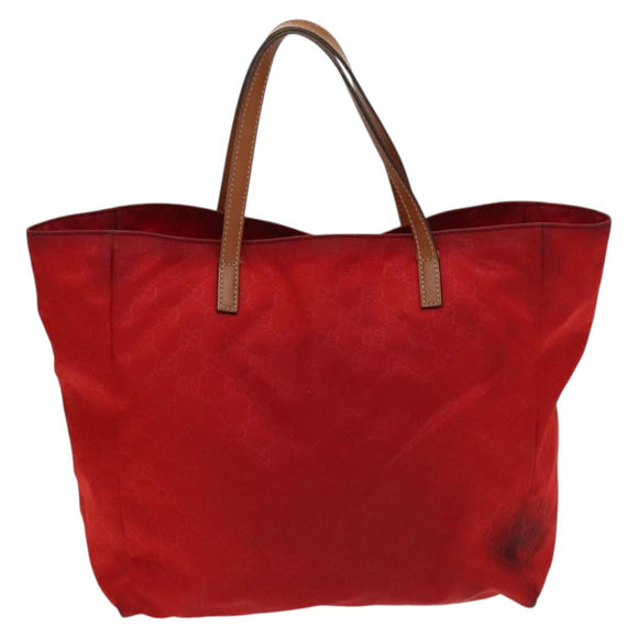 GUCCI GG Canvas Tote Bag Nylon Red Gold 282439 Auth ti3140