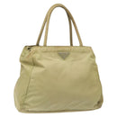 PRADA Hand Bag Nylon Leather Beige Silver Auth ti3143-1