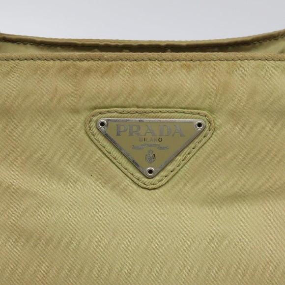 PRADA Hand Bag Nylon Leather Beige Silver Auth ti3143