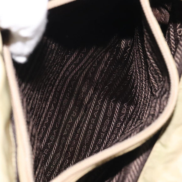 PRADA Hand Bag Nylon Leather Beige Silver Auth ti3143
