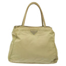 PRADA Hand Bag Nylon Leather Beige Silver Auth ti3143-13