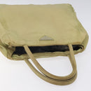 PRADA Hand Bag Nylon Leather Beige Silver Auth ti3143-6