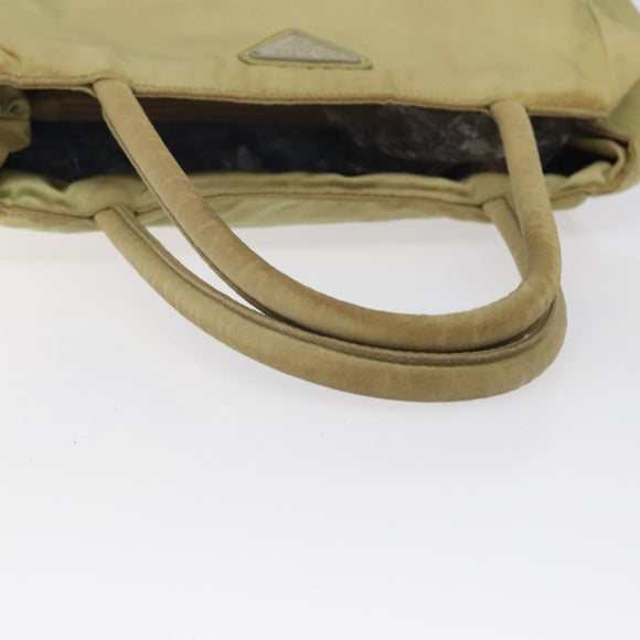 PRADA Hand Bag Nylon Leather Beige Silver Auth ti3143