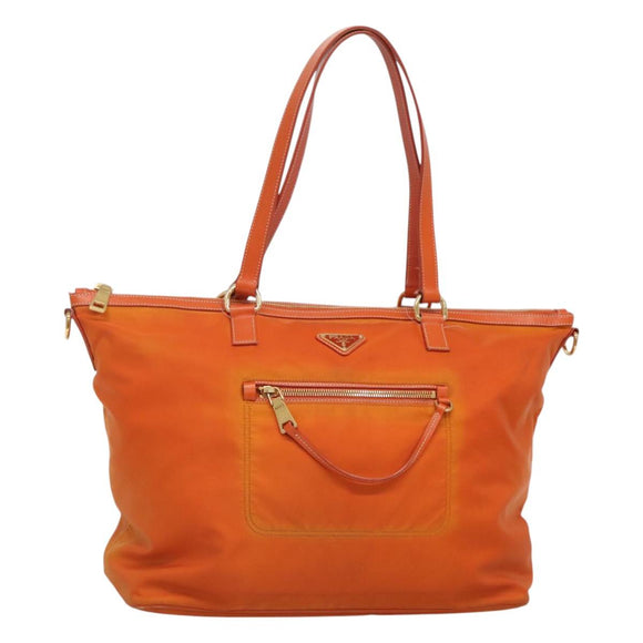 PRADA Tragetasche Nylon Orange Gold Auth ti3145