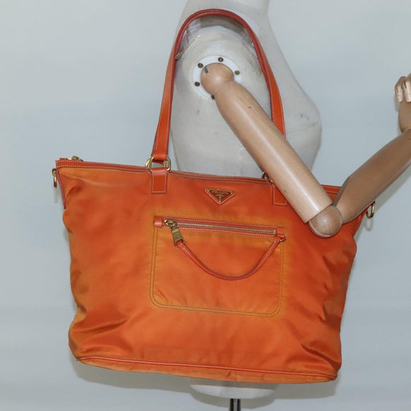 PRADA Tragetasche Nylon Orange Gold Auth ti3145