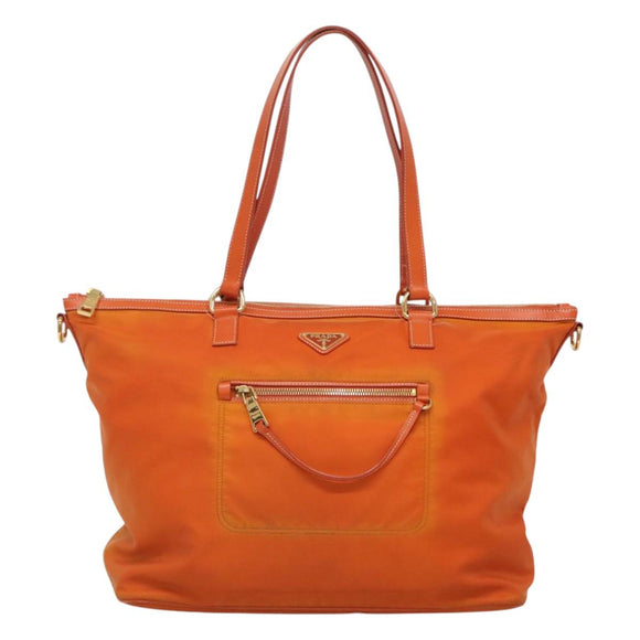 PRADA Tote Bag Nylon Orange Gold Auth ti3145