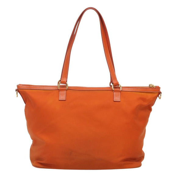PRADA Tote Bag Nylon Orange Gold Auth ti3145