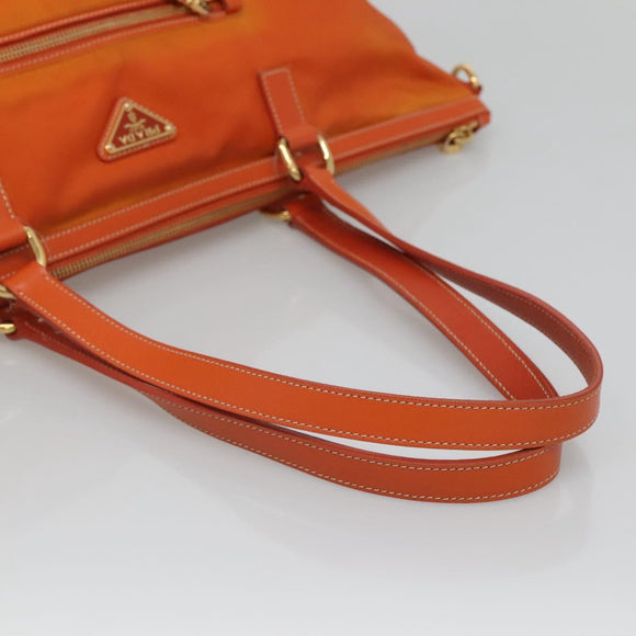 PRADA Tote Bag Nylon Orange Gold Auth ti3145