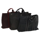 HERMES Tote Bag Canvas 3Set Gray Black Red Auth ti3156-1