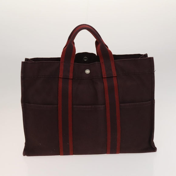 HERMES Tote Bag Canvas 3Set Gray Black Red Auth ti3156