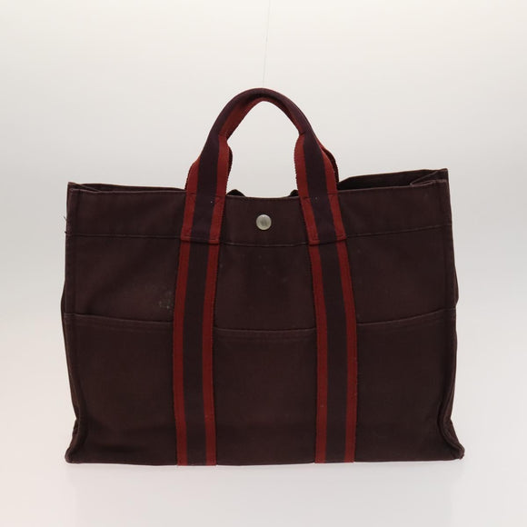 HERMES Tote Bag Canvas 3Set Gray Black Red Auth ti3156