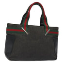 GUCCI Web Sherry Line Hand Bag Canvas Black Silver 73984 Auth ti3159-1