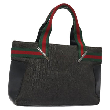 GUCCI Web Sherry Line Hand Bag Canvas Black Silver 73984 Auth ti3159