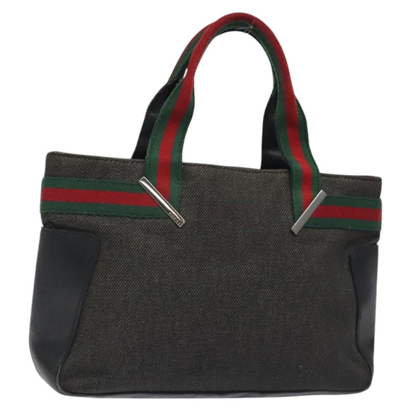 GUCCI Web Sherry Line Hand Bag Canvas Black Silver 73984 Auth ti3159